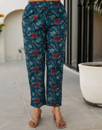 Skylee Cotton Floral Print Straight 3 Piece Kurta Set For Woman