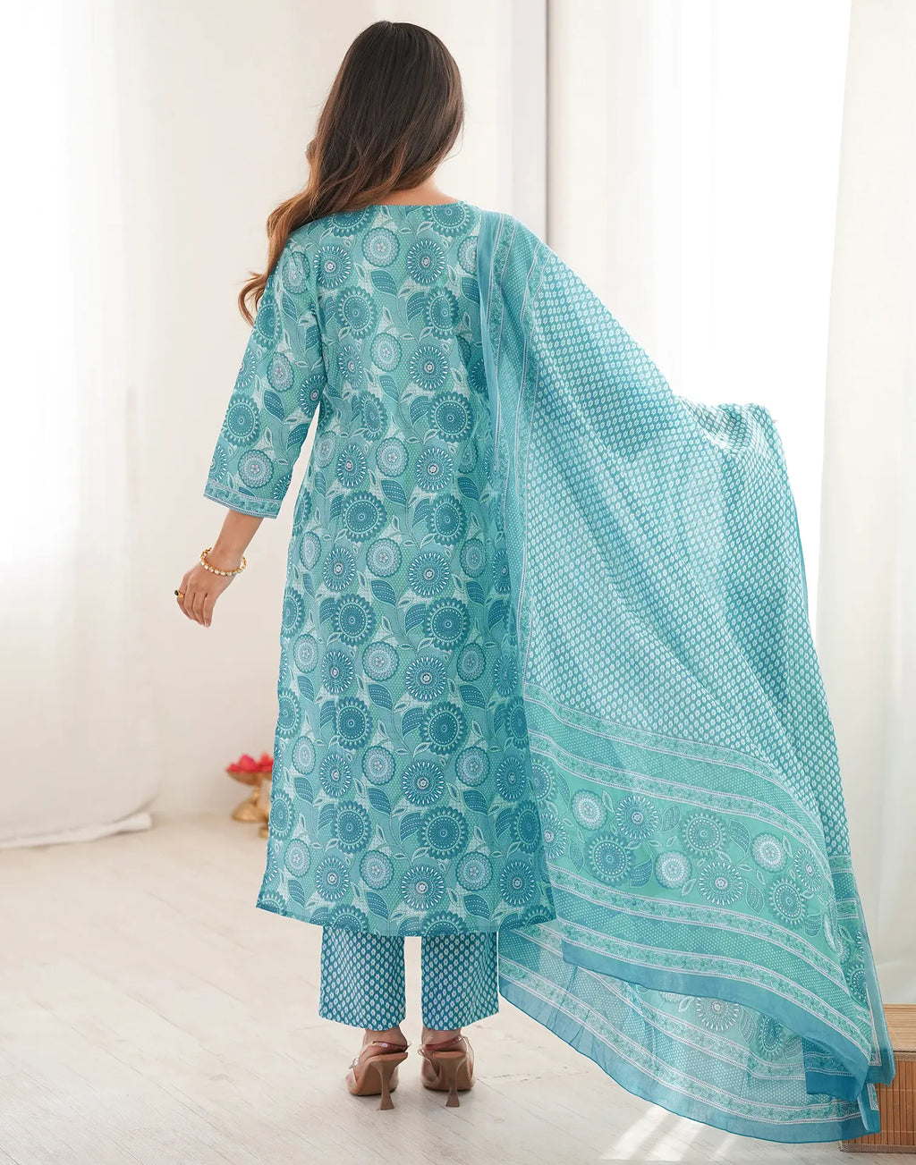 Skylee Cotton Embroidered Straight 3 Piece Kurta Set For Woman