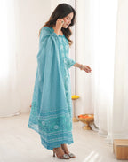 Skylee Cotton Embroidered Straight 3 Piece Kurta Set For Woman
