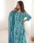 Skylee Cotton Embroidered Straight 3 Piece Kurta Set For Woman