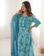 Skylee Cotton Embroidered Straight 3 Piece Kurta Set For Woman