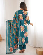 Skylee Cotton Floral Print Straight 3 Piece Kurta Set For Woman