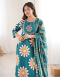 Skylee Cotton Floral Print Straight 3 Piece Kurta Set For Woman