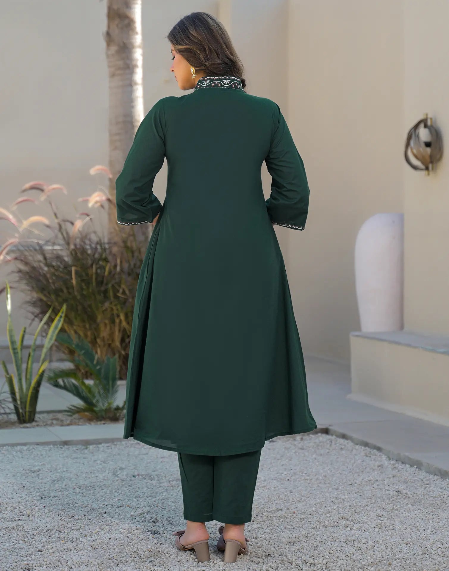 Skylee Cotton Embroidered A-Line 3 Piece Kurta Set For Woman