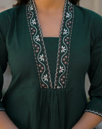 Skylee Cotton Embroidered A-Line 3 Piece Kurta Set For Woman
