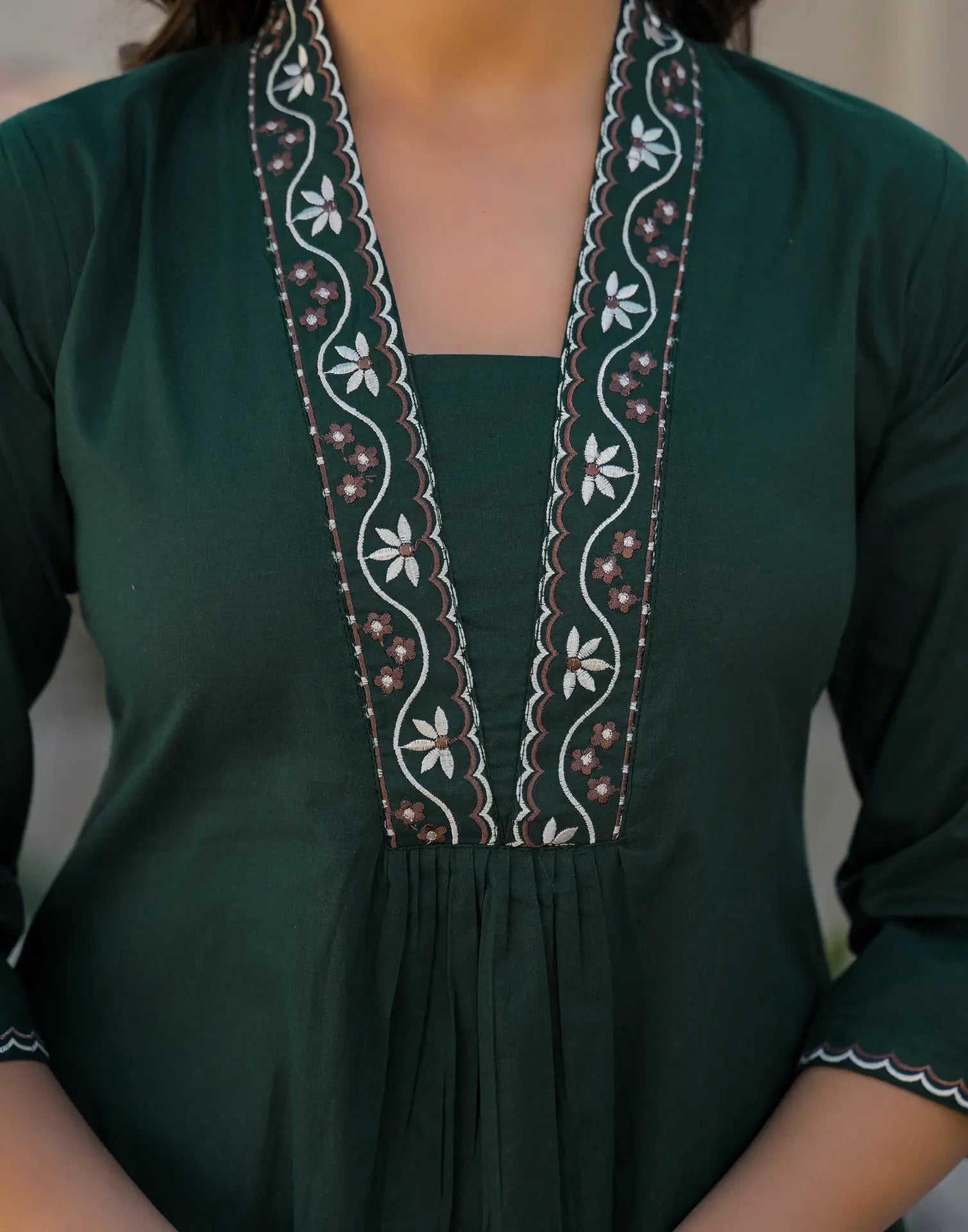 Skylee Cotton Embroidered A-Line 3 Piece Kurta Set For Woman