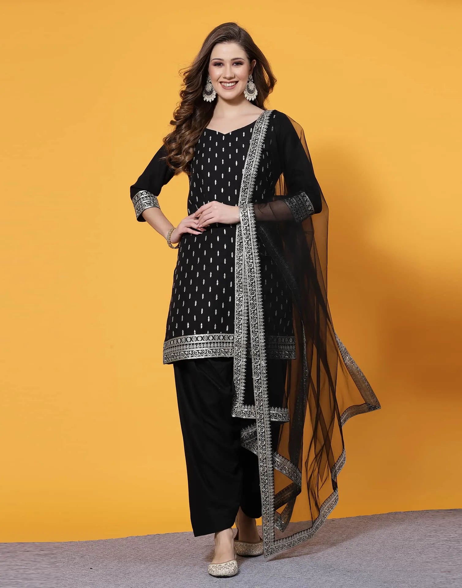 Black Rayon Straight Kurta Set with Embroidery and Dupatta under 1000