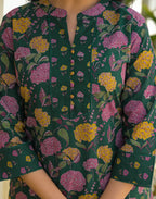 Skylee Cotton Floral Print Straight 3 Piece Kurta Set For Woman