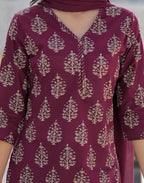 Skylee Viscose Printed Straight 3 Piece Kurta Set For Woman