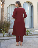 Skylee Cotton Embroidered Straight 3 Piece Kurta Set For Woman