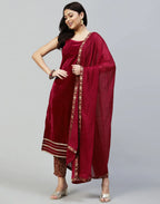 Velvet Plain Straight 3 Piece Kurta Set