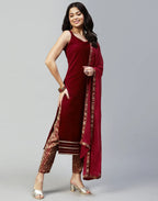 Velvet Plain Straight 3 Piece Kurta Set