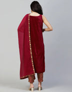 Velvet Plain Straight 3 Piece Kurta Set