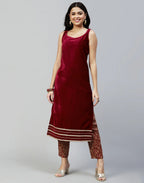Velvet Plain Straight 3 Piece Kurta Set