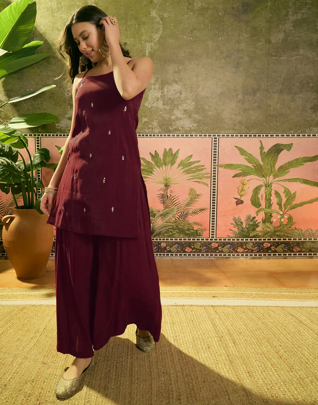 Silk Sequins Work Straight 3 Piece Kurta Set