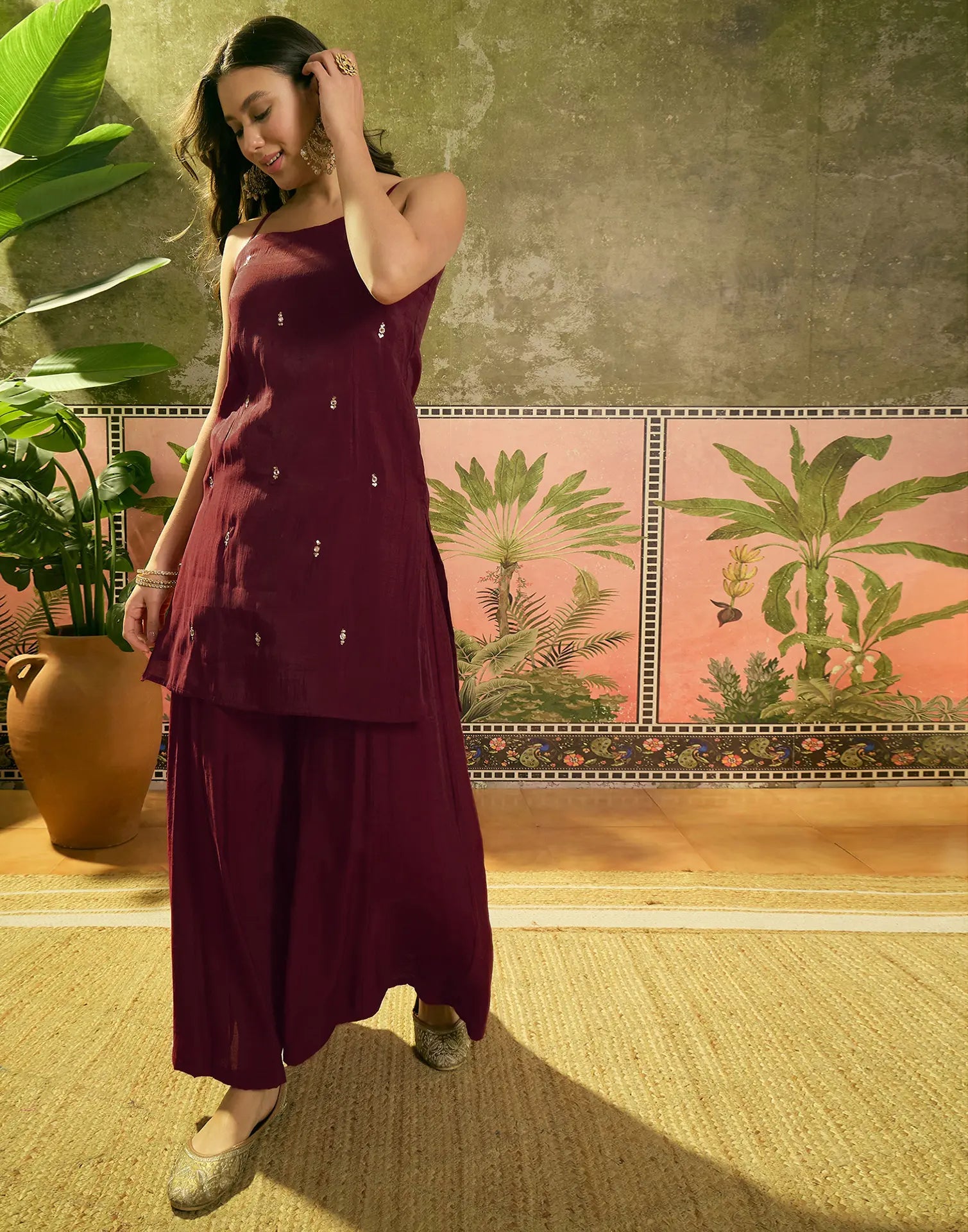 Silk Sequins Work Straight 3 Piece Kurta Set