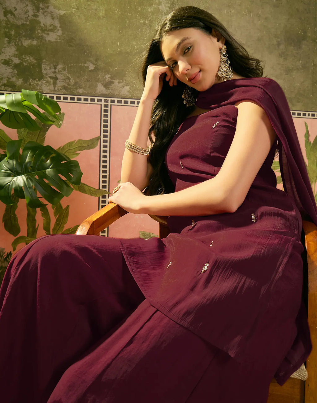 Silk Sequins Work Straight 3 Piece Kurta Set