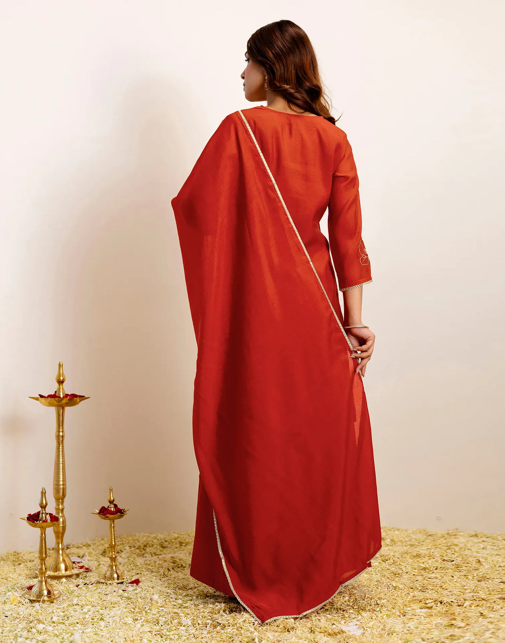 Skylee Silk Embroidered Straight 3 Piece Kurta Set For Woman