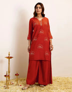 Skylee Silk Embroidered Straight 3 Piece Kurta Set For Woman