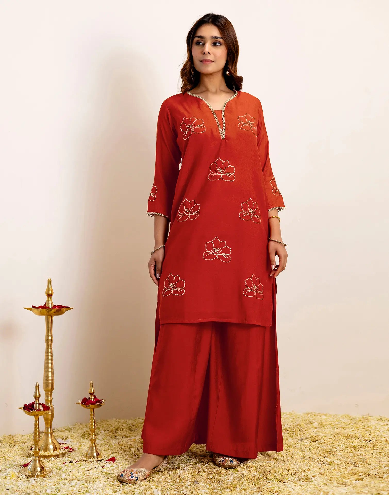 Skylee Silk Embroidered Straight 3 Piece Kurta Set For Woman