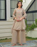 Skylee Cotton Embroidered Straight 3 Piece Kurta Set For Woman