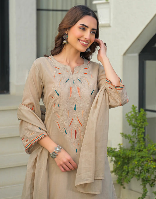 Cotton Embroidered Straight 3 Piece Kurta Set