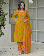 Skylee Cotton Floral Print Straight 3 Piece Kurta Set For Woman