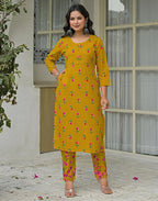 Skylee Cotton Floral Print Straight 3 Piece Kurta Set For Woman