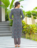 Skylee Cotton Floral Print Straight 3 Piece Kurta Set For Woman