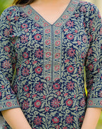 Skylee Cotton Floral Print Straight 3 Piece Kurta Set For Woman