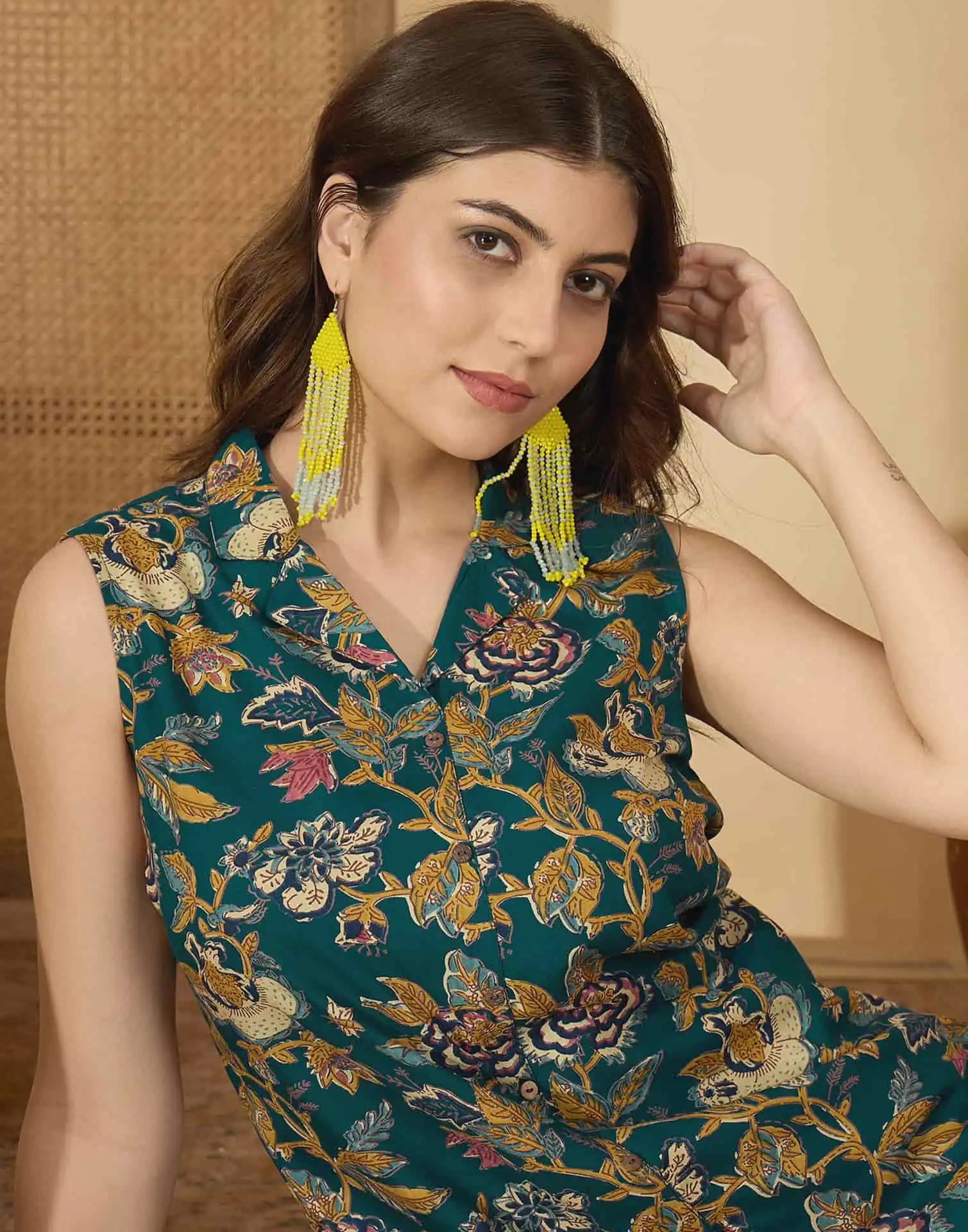 Skylee Rayon Printed V-Neck Co-ord Set For Woman