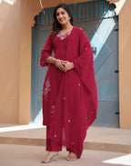 Skylee Silk Embroidered Straight 3 Piece Kurta Set For Woman