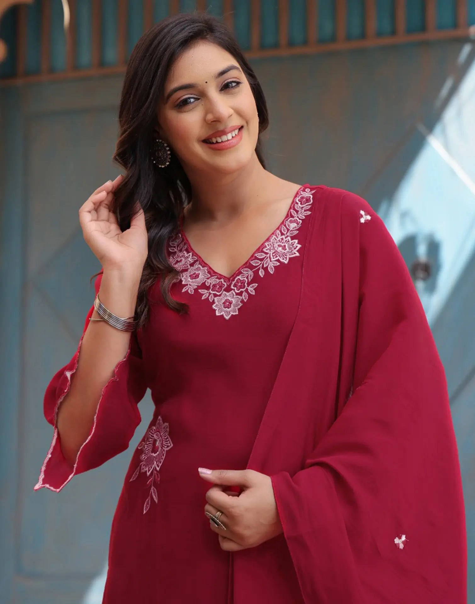 Skylee Silk Embroidered Straight 3 Piece Kurta Set For Woman