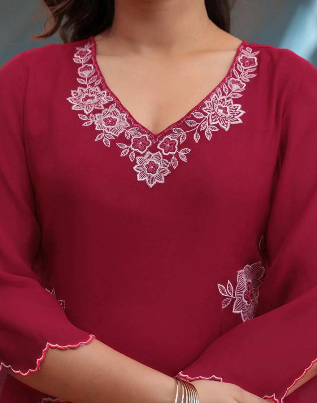 Skylee Silk Embroidered Straight 3 Piece Kurta Set For Woman