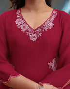 Skylee Silk Embroidered Straight 3 Piece Kurta Set For Woman