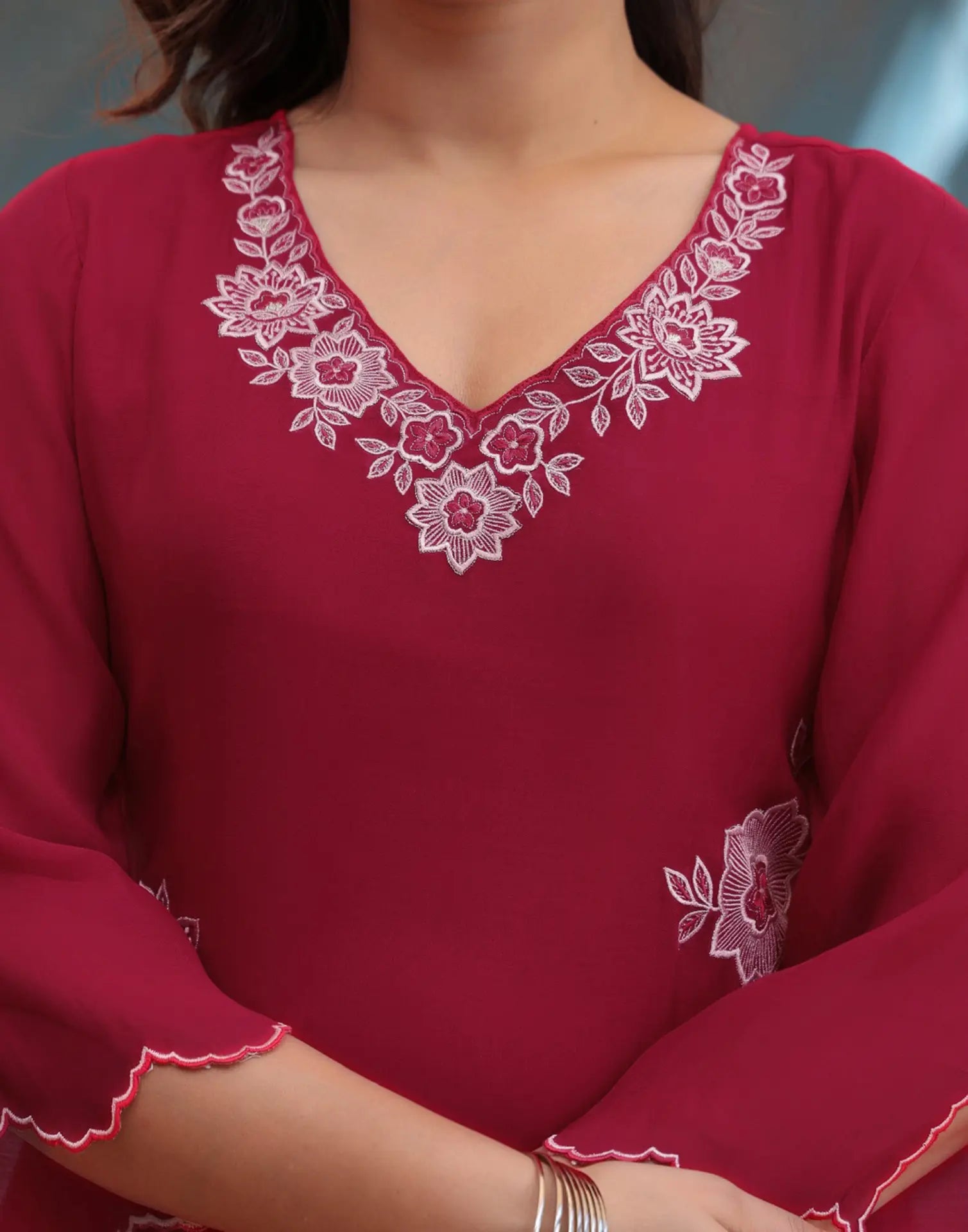 Skylee Silk Embroidered Straight 3 Piece Kurta Set For Woman