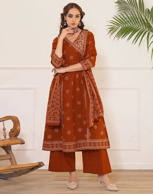 Cotton Bandhani A-line 3 Piece Kurta Set
