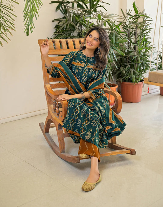 Viscose Rayon Printed Anarkali 3 Piece Kurta Set