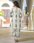 Skylee Cotton Floral Print A-Line 3 Piece Kurta Set For Woman