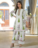 Skylee Cotton Floral Print A-Line 3 Piece Kurta Set For Woman