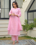 Skylee Cotton Embroidered Straight 3 Piece Kurta Set For Woman