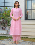 Skylee Cotton Embroidered Straight 3 Piece Kurta Set For Woman