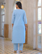 Skylee Cotton Embroidered Straight 3 Piece Kurta Set For Woman