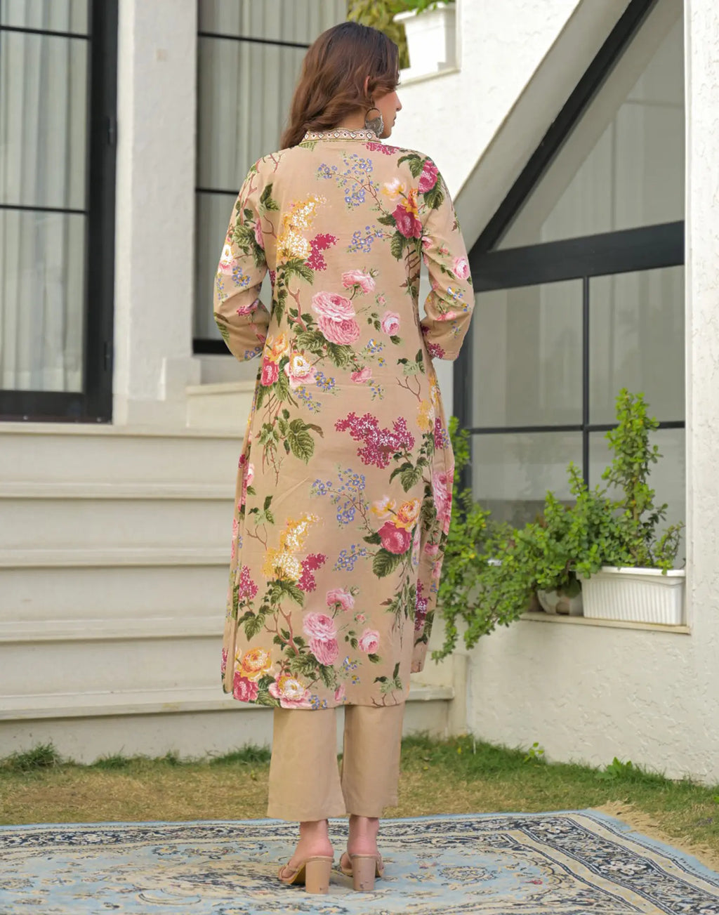 Skylee Cotton Printed Anarkali 3 Piece Kurta Set For Woman