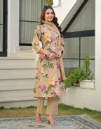 Skylee Cotton Printed Anarkali 3 Piece Kurta Set For Woman