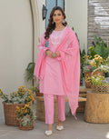 Powder Pink Round Neck Embroidered Straight 3 Piece Kurta Set with Dupatta