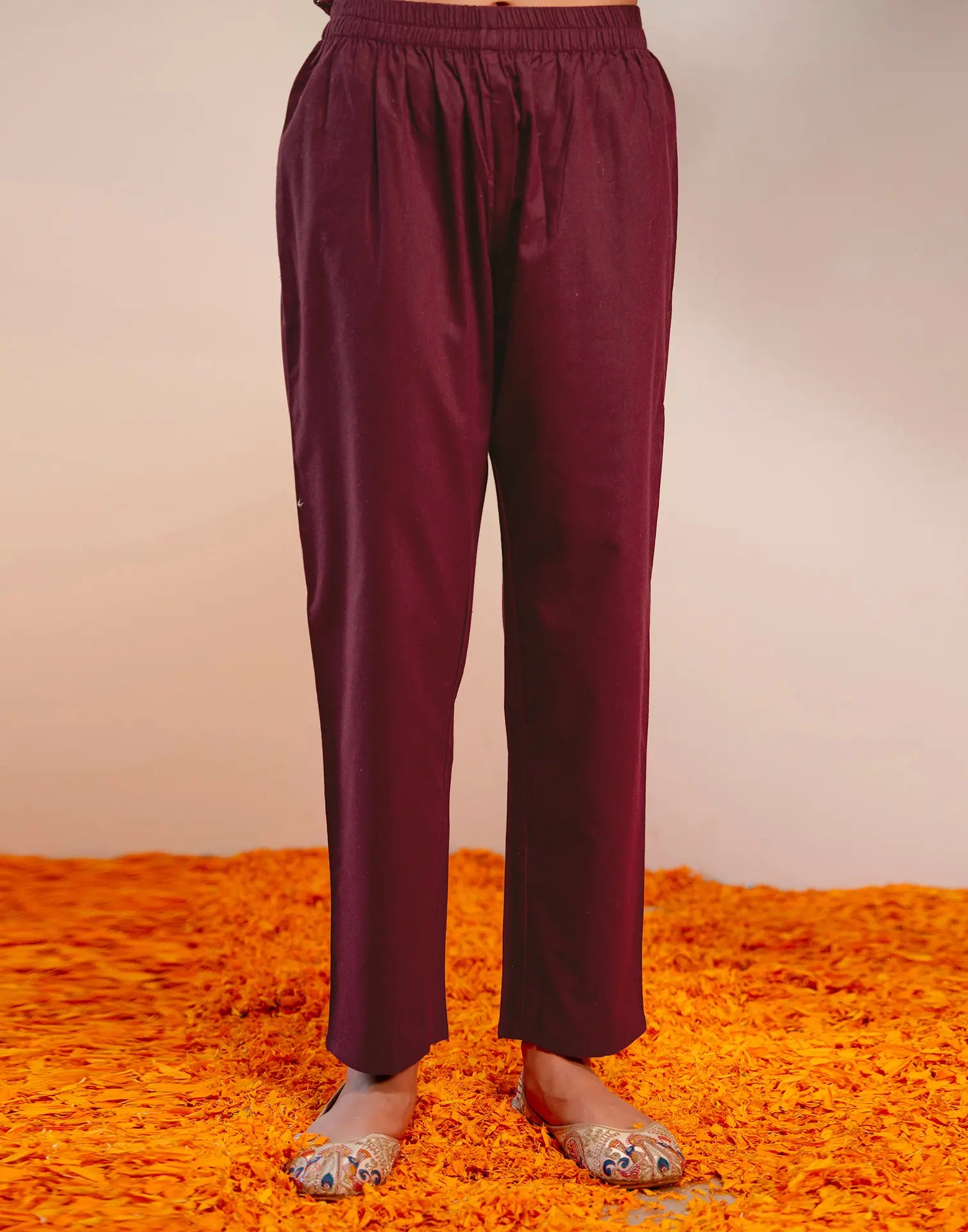 Plum Wine Round Neck Embroidered Straight 3 Piece Kurta Set with Dupatta
