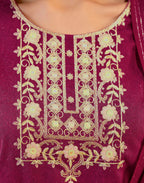 Berry Pink Round Neck Embroidered Straight 3 Piece Kurta Set with Dupatta
