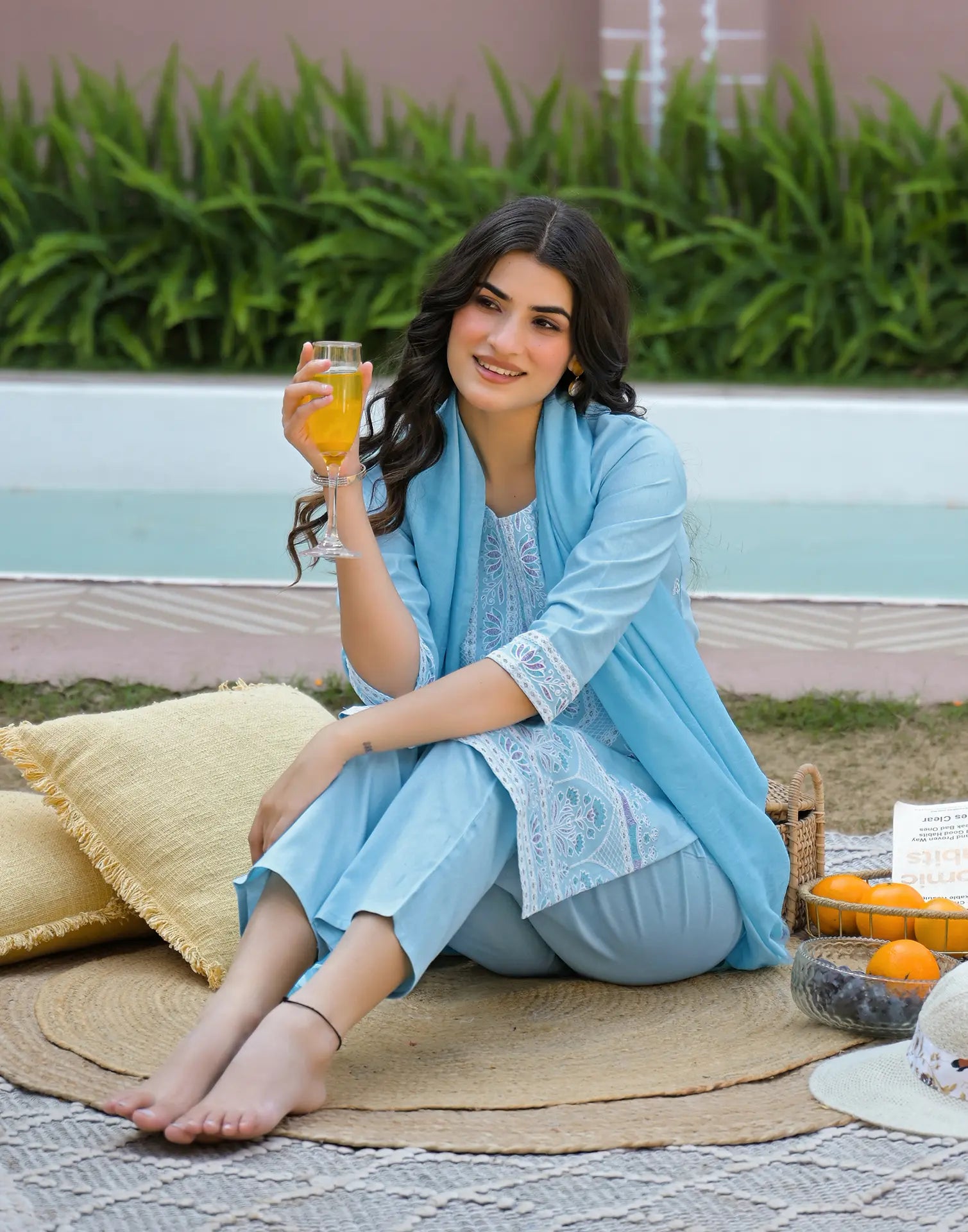 Viscose Rayon Pigment Print Straight 3 Piece Kurta Set