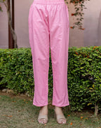 Soft Pink Round Neck Pigment Print Straight 3 Piece Kurta Set with Dupatta